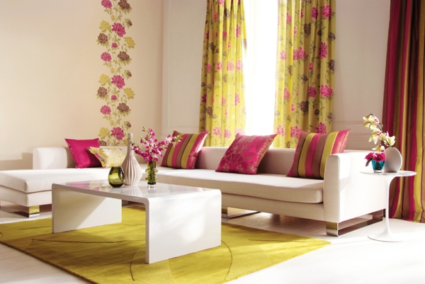 inspirierende gardinenvorschläge frische farbkombination wohnzimmer