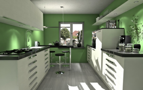 küche einrichten küche elektrogeräte kaffeemaschinen wandfarbe grün