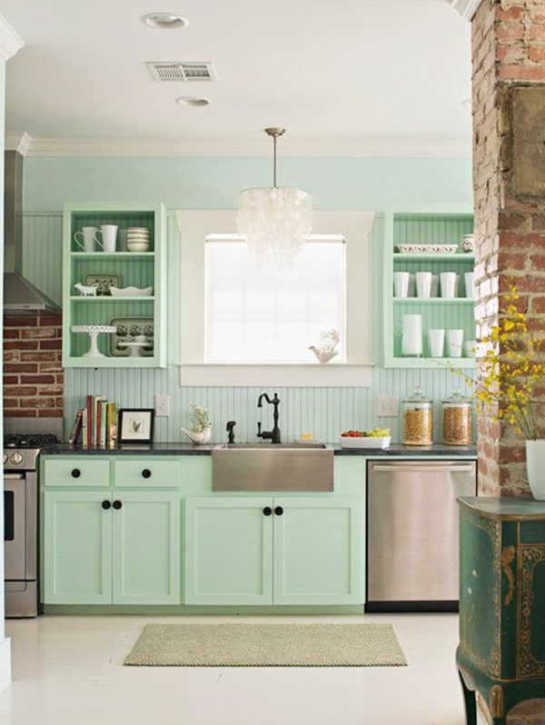 mintgrün wandfarbe wandgestaltung der küche