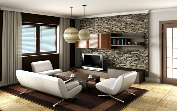 natusteinwand wohnzimmer modern inspirierend