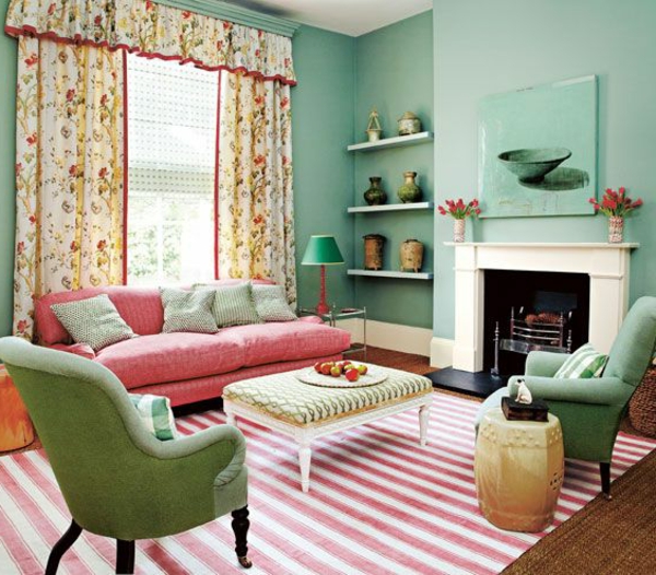 wohnzimmer in mintgrün originelle wandgestaltung