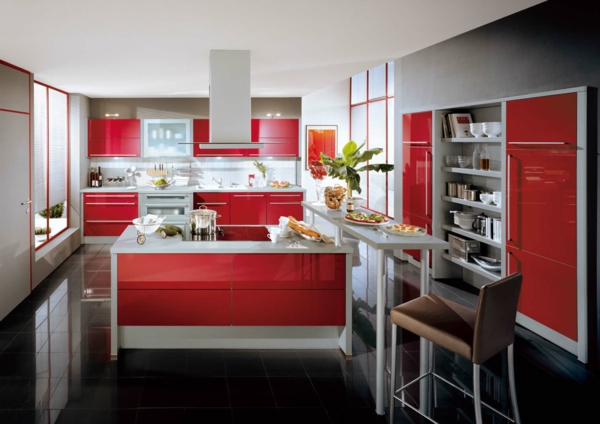 zimmerfarben rote einrichtung für die küche