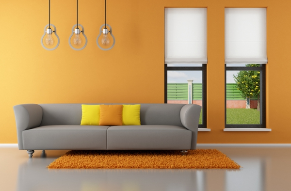 faszinierendes minimalistisches wohnzimmer in orange