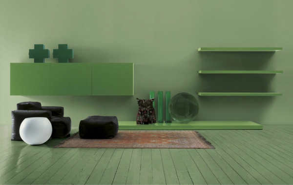 grüntöne wandfarbe tolles minimalistisches wohnzimmer