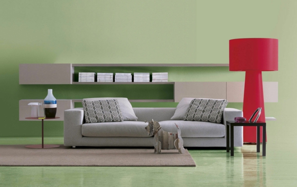 grüntöne wandfarbe modernes wohnzimmerdesign