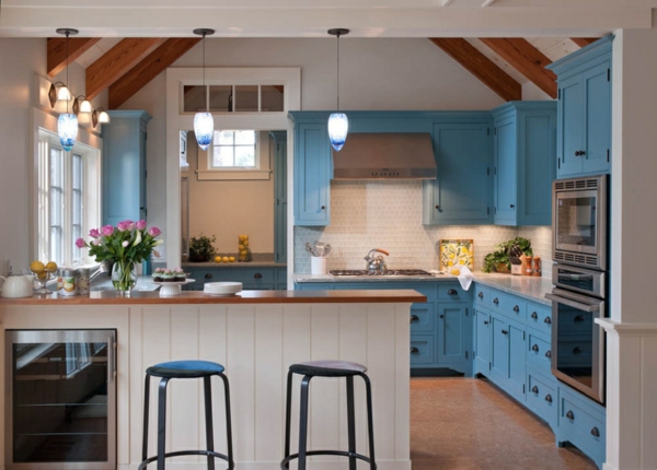 küche gestalten blaue einrichtung