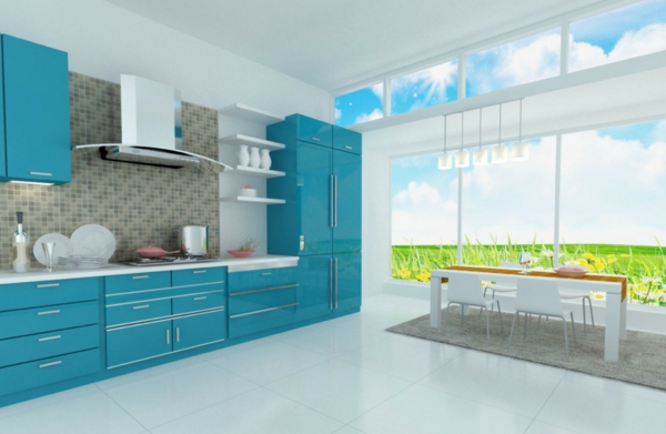 küche mit blauer einrichtung