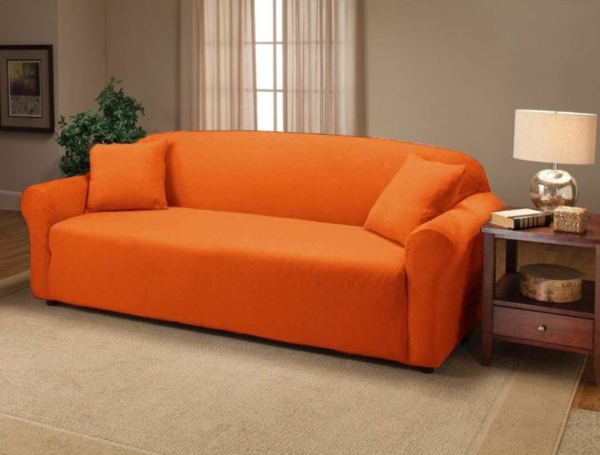 orange stretchbezug für den sofa