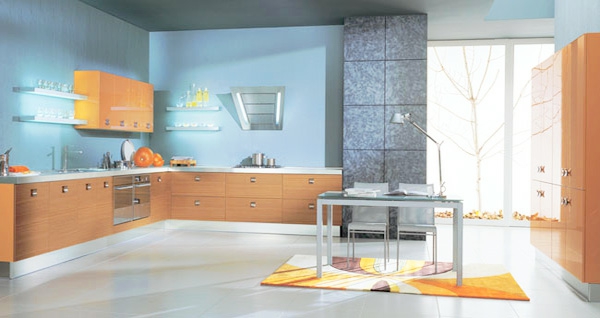 Wandfarbe Taubenblau küchenschrank modern wohnen