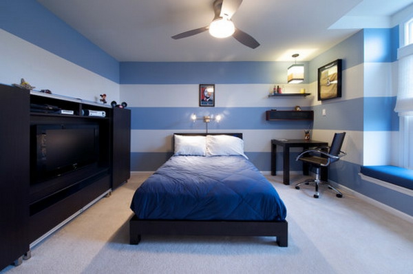 Wandfarbe Taubenblau schlafzimmer streifen wanddeko