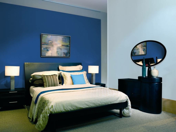 frische farben dunkel blau  schlafzimmer wandgestaltung 