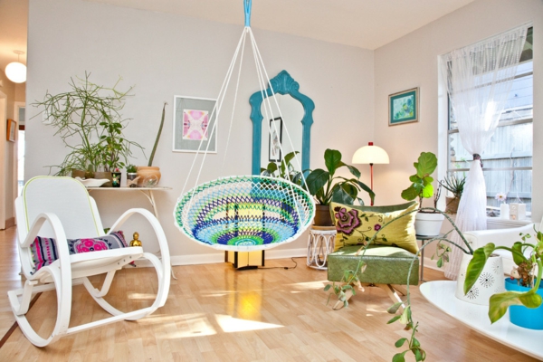 hängematten hängesessel modern innendesign ideen entspannungsecke wohnzimmer