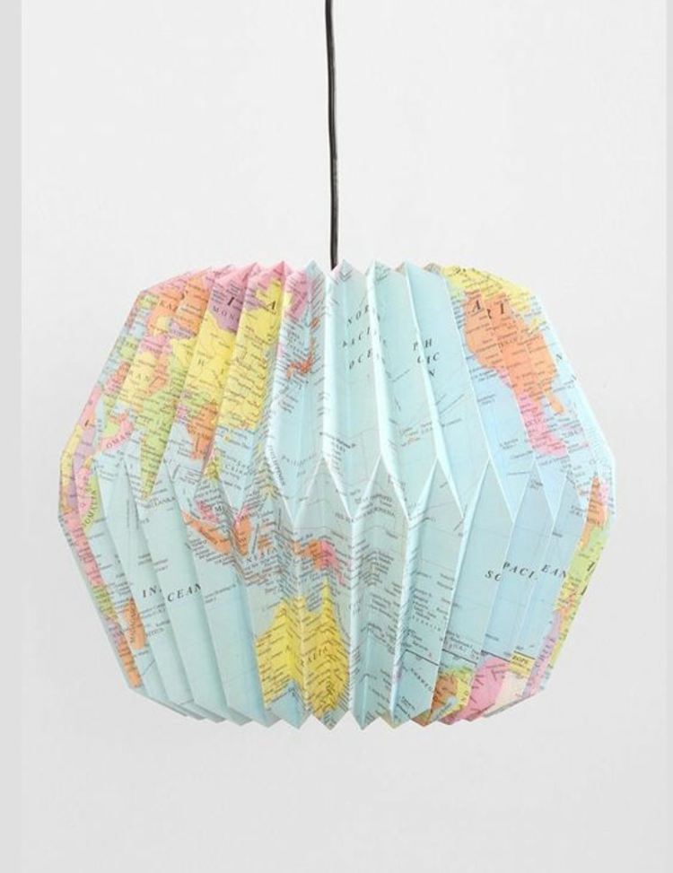 Lampenschirme selber machen Origami Lampe Weltkarte