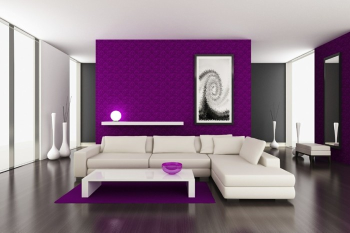Wandideen lila Design Wohnzimmer