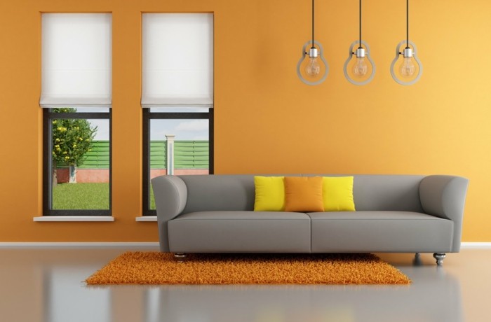 Wandfarben Design orange Wohnzimmer Sternzeichen Wasserman