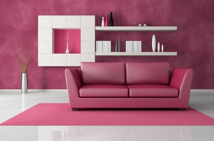 Wandideen pinkes Design Wohnzimmer Trends