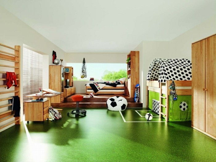 Kinderzimmer Einrichtung Fußball Design Interior Ideen Boden Weiße Linie