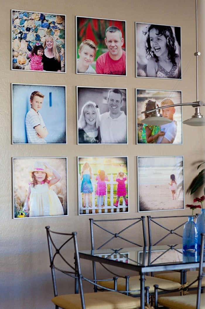 farbige familienfotos als esszimmer wanddekoration