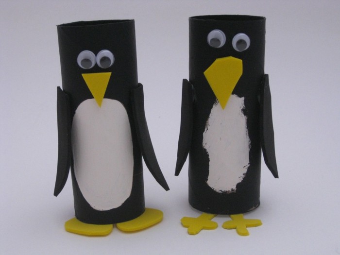 pinguine aus klorollen basteln