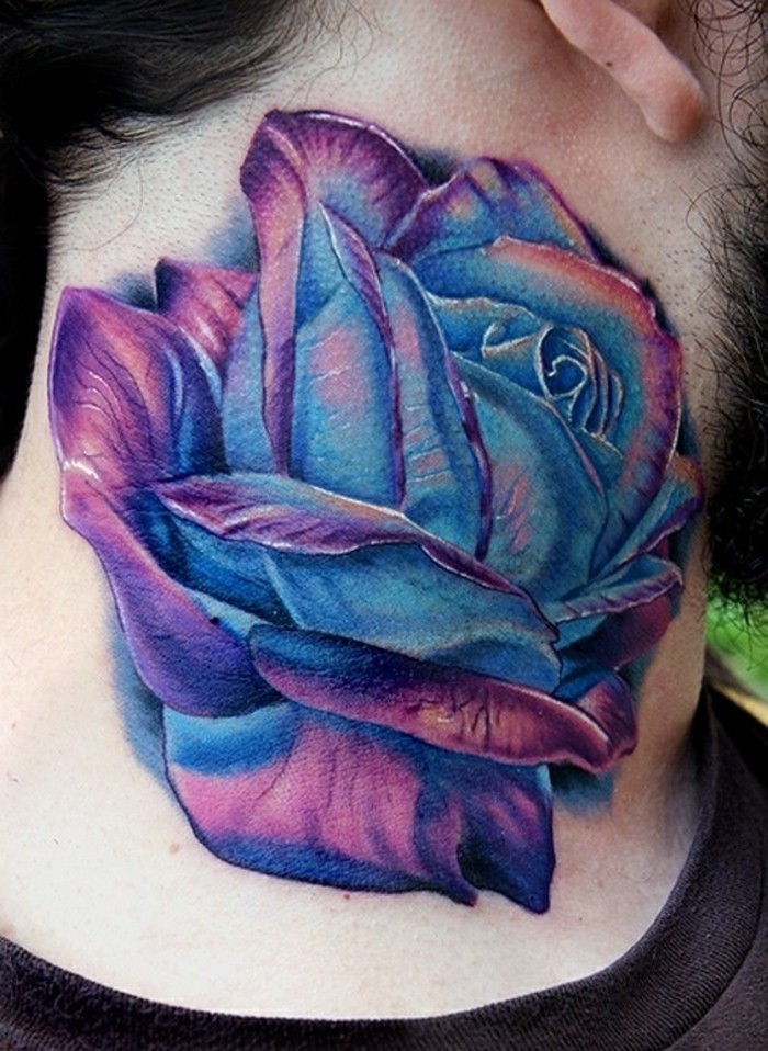 hals tattoo rose lila rot
