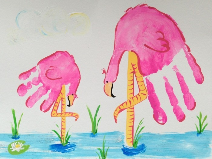 flamingos basteln und handabdruck bilder gestalten