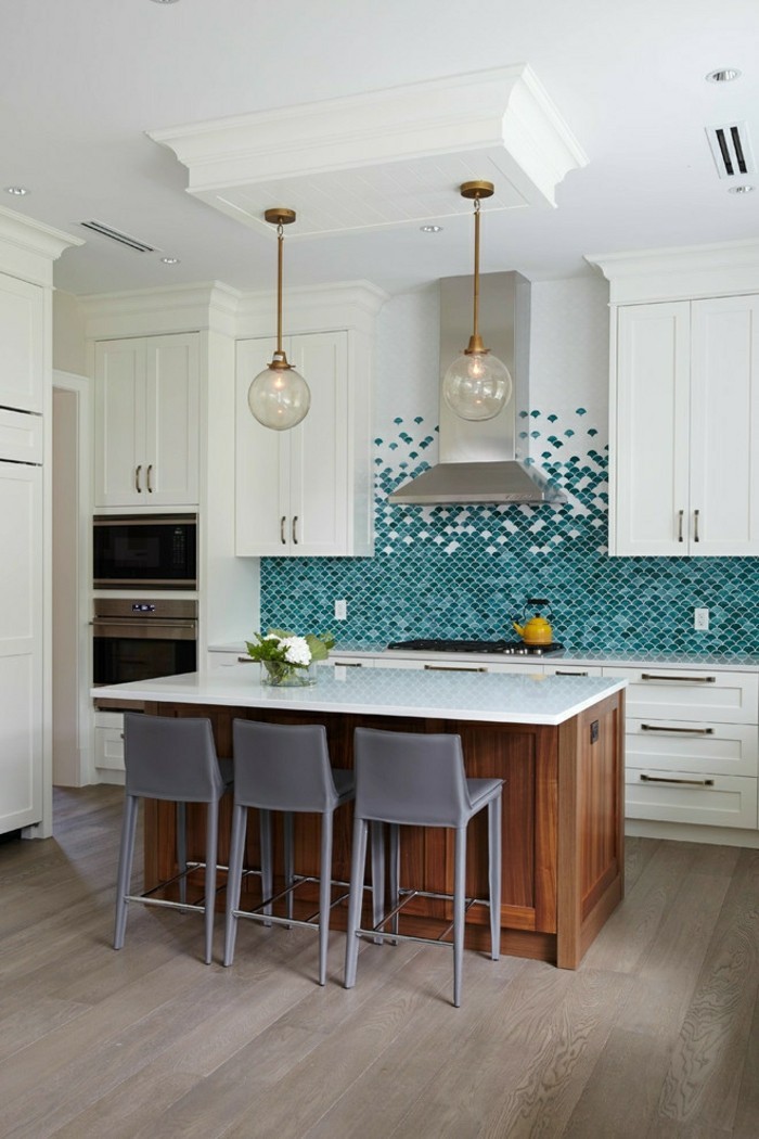 Küchenrückwand Mosaik meeresblau und weiß