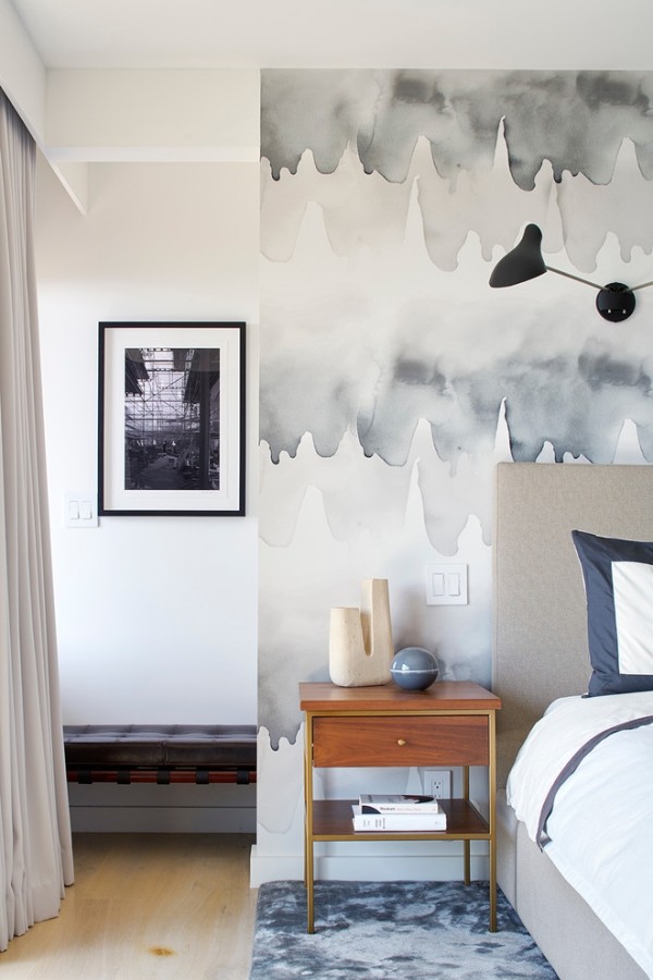 Wandfarbe Aquarell Grau Schlaffzimmer