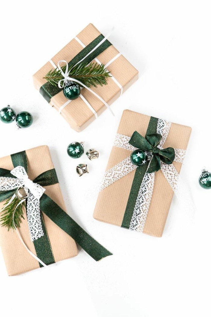 DIY Geschenkverpackung in Beige, Grün und Weiß