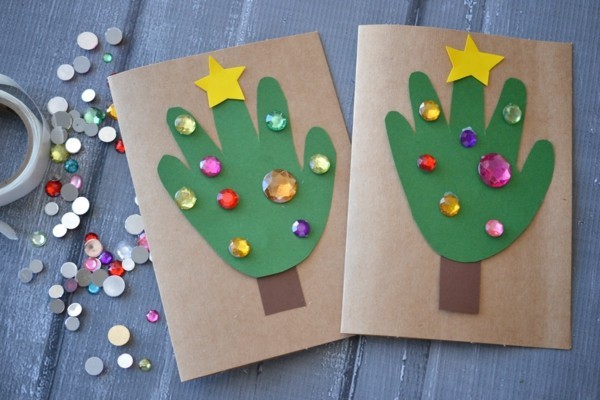 handabdruck aus papier weihnachtskarten basteln