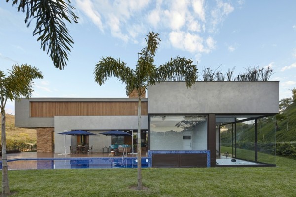 schwimmbad palmen moderne häuser innenarchitektur