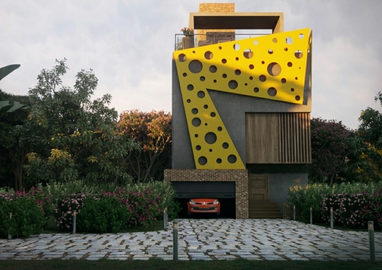 Gelbe Akzente an einer modernen Fassadengestaltung