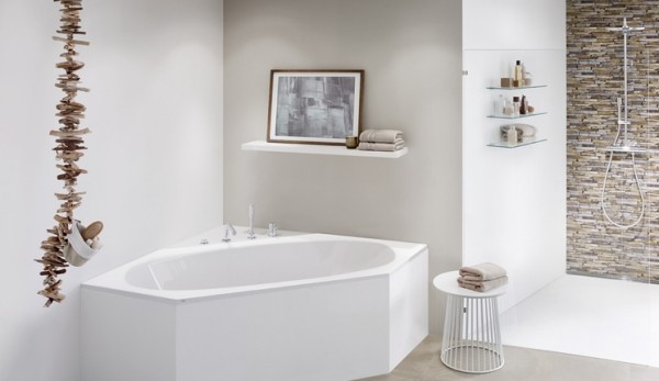 badewanne design weiße wände steinwand