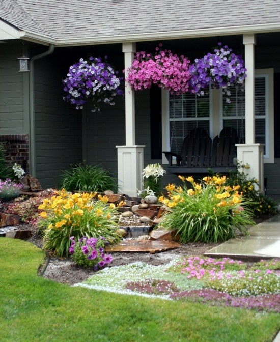 small garden flowers - Amazing Front yard landscaping makeover with waterfall and adirondack