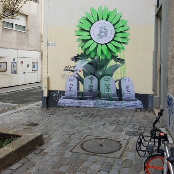 Street art grab von geld