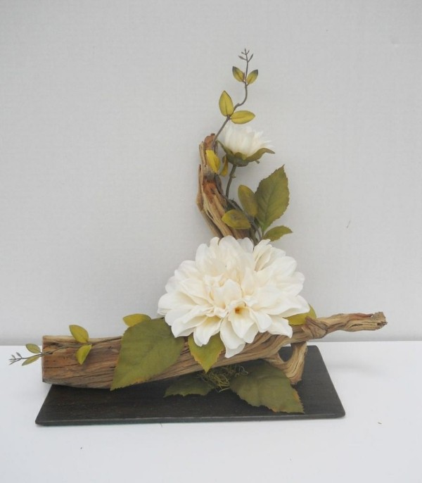 flower arrangement using driftwood Lovely Silk Flower Floral Arrangement Centerpiece on Driftwood