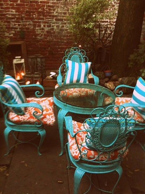 Eisen Blau Stühle Tisch Herbst Garten