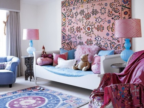 Wandteppich rosa Wohnzimmer