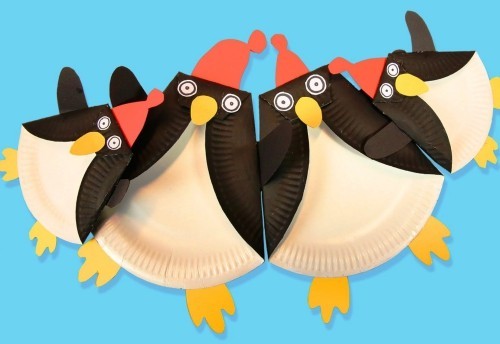 Basteln mit Pappteller pinguine verschiedene größen
