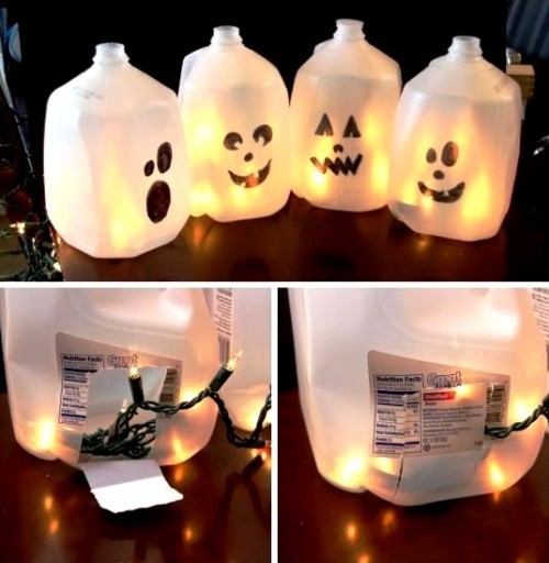 Basteln mit Plastikflaschen halloween laternen geister