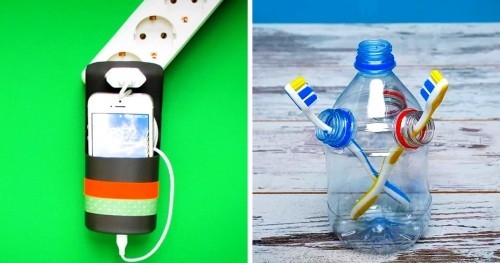 Basteln mit Plastikflaschen handyhalter zahnbürsten