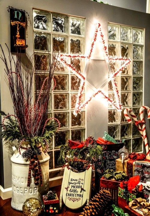 Beleuchtete Weihnachtssterne fürs Fenster holzbasis in lichterketten wickeln