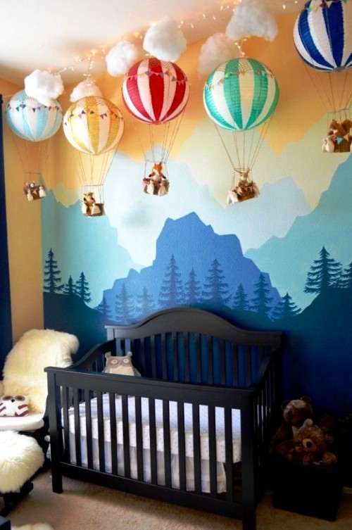 Heißluftballon basteln aus laternen fürs babyzimmer