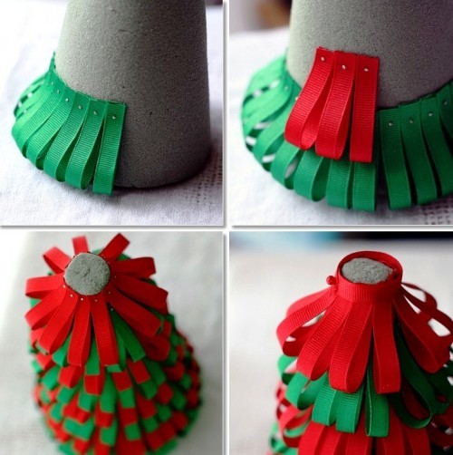 Kreative Weihnachtsgeschenke selber machen schleifen an dem tannenbaum befestigen