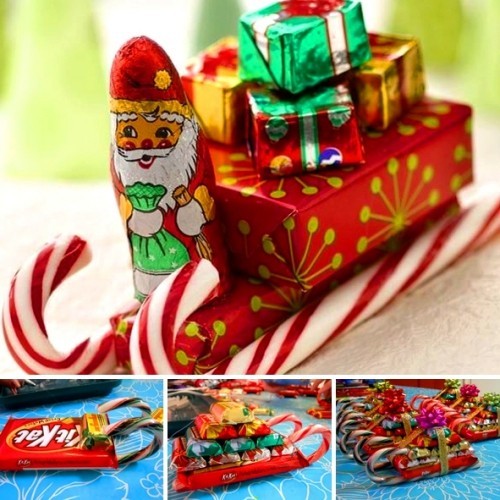Kreative Weihnachtsgeschenke selber machen schlitten mit süßigkeiten