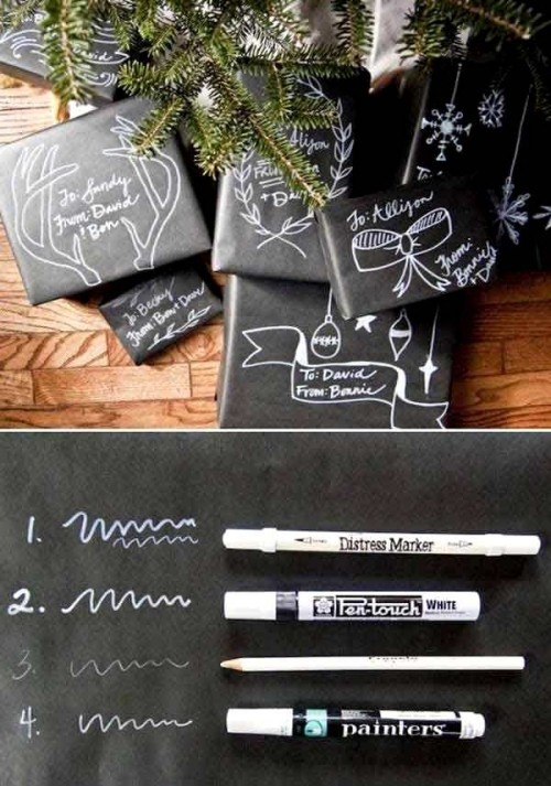 Kreative Weihnachtsgeschenke selber machen schwarztafel aussehen geschenkpapier