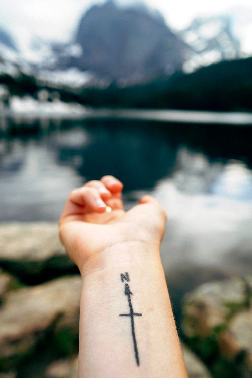 Handgelenk Tattoo Ideen minimalistisches kompass
