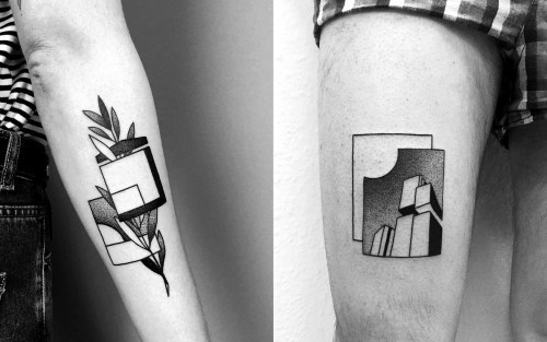 Negative space Tattoo Motive abstrakte florale motive und stadt