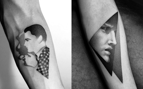 Negative space Tattoo Motive schichten-tattoos dotwork