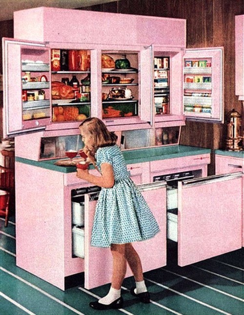 Retro Küche einrichten altes bild aus magazin küche in rosa und blau