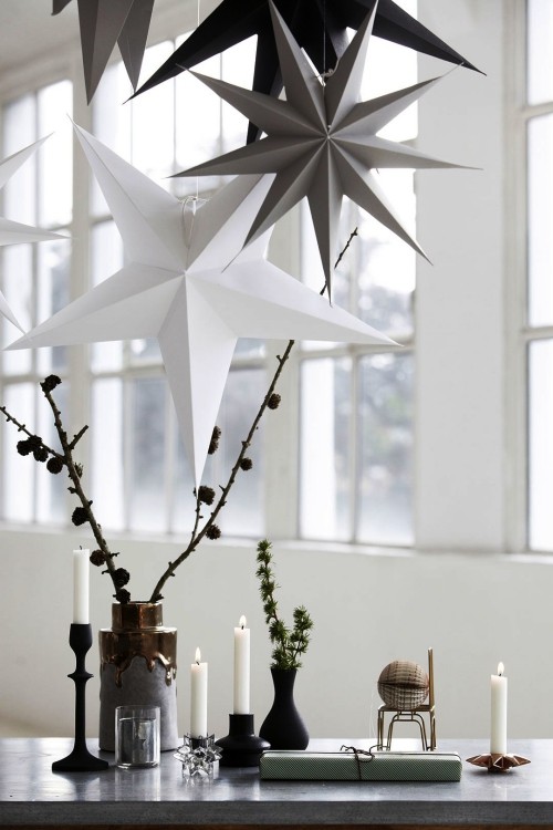 Weihnachtssterne falten taupe weiß schwarz minimalistisch